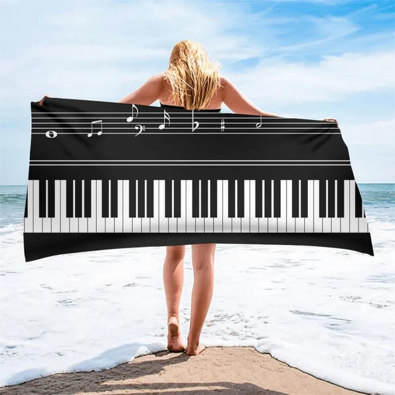Black White Piano Keys Print Beach Towel Soft Microfiber Quick Dry Bath Towel For Beach Swimming Camping