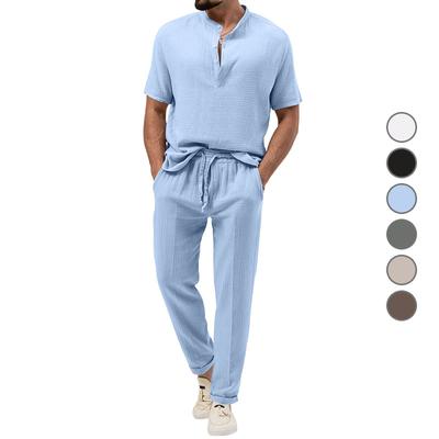 Sommar Ny Herr Enfärgad Casual Kortärmad Byxdress