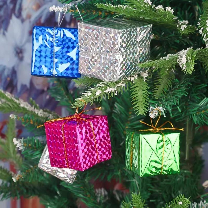 6/30PCS Large Christmas Foam Boxes Xmas Tree Colorful Square Hanging Gift Boxes DIY Christmas New Year Party Ornament Supplies
