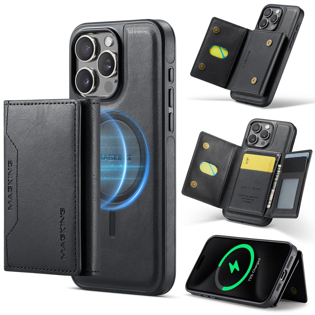 MAGKING K2 Series For iPhone 14 Pro Case Compatible with MagSafe PC+TPU+PU Leather RFID Blocking Phone Cover with Wallet