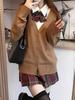 Spring and Autumn JK Uniform, V-neck Knit Cardigan, Sweater for Women, Japanese Collegiate Solid Color Lightweight Jacket, Versatile Long-sleeve Top