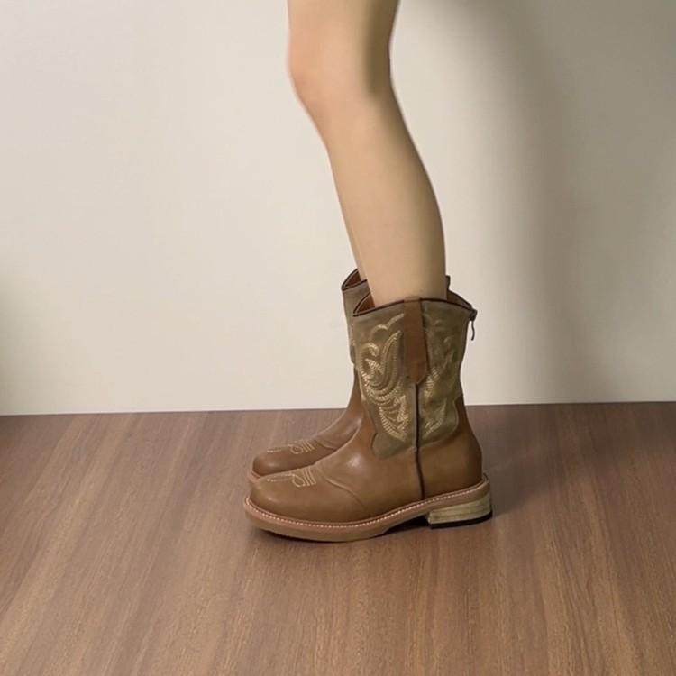 

British Vintage Embroidery V-Mat Martin Boots Women s Brown Heel Boots Knight Boots Short Boots Western Cowboy Boots 35 світло-коричневого кольору
