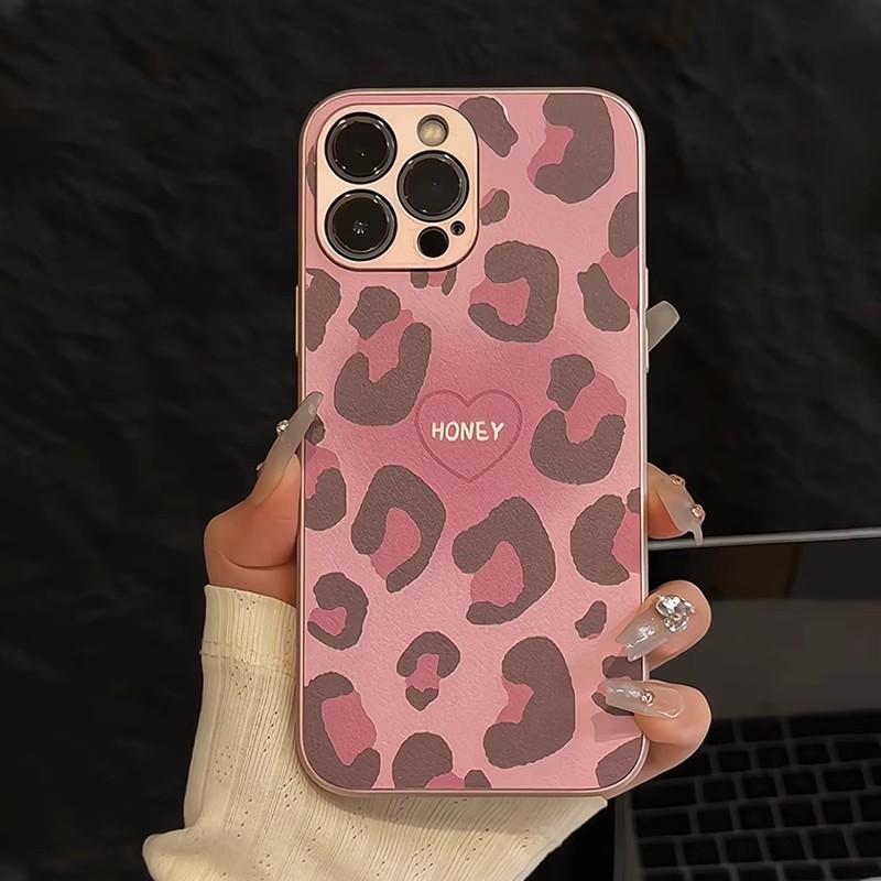 Love leopard print is suitable for Apple 17 mobile phone case 16pro pink 15 lambskin Huawei Honor 600 Xiaomi 17 women