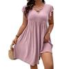 Women’s Short Sleeve V Neck Mini Dress with Ruffle Sleeves and Crisscross Front Casual Loose Fit