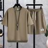 Men's Summer Loose Sports and Leisure Suit Solid Color Simple Short-sleeved T-shirt + Shorts Two-piece Set