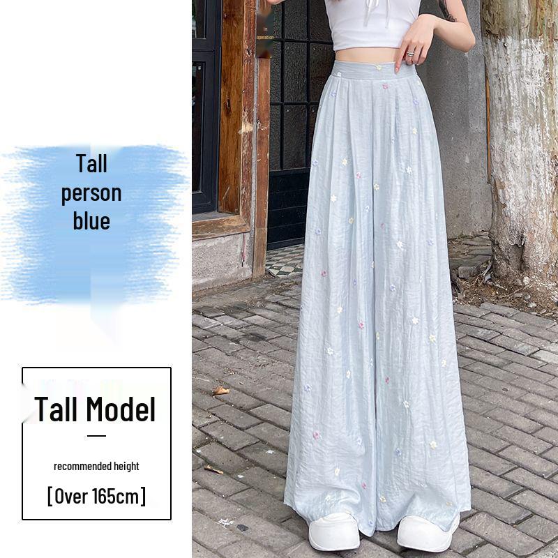 

Women s Tencel Linen Wide-Leg Casual Pants with Embroidered Flowers – Summer Lazy Style 2XL 130-140 lbs