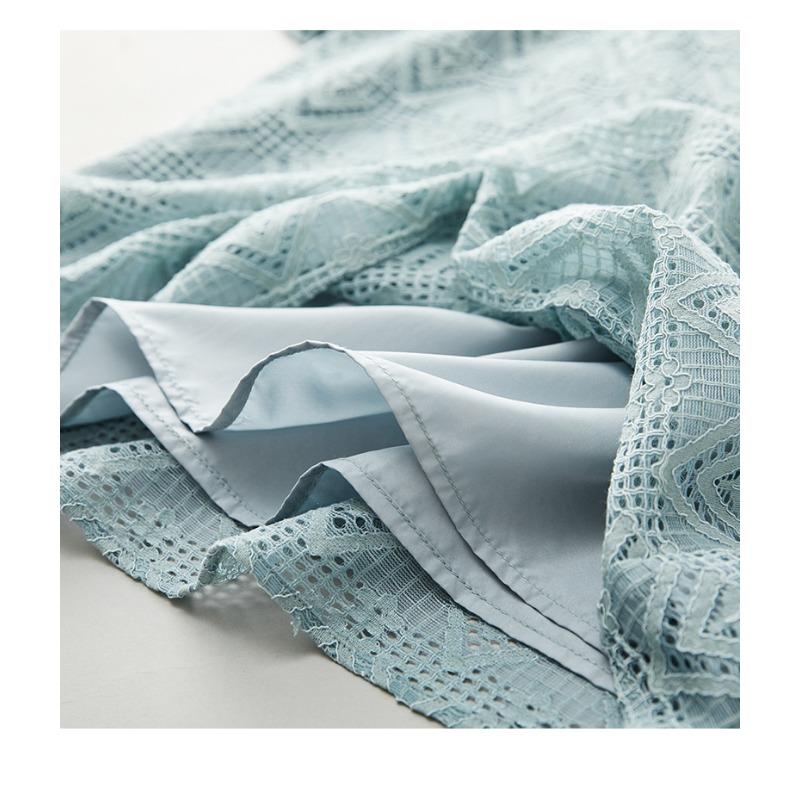 New Summer Lace Top for Women's Design Niche Chinese Style Shirt Light Blue Short-sleeved Shirt for Women