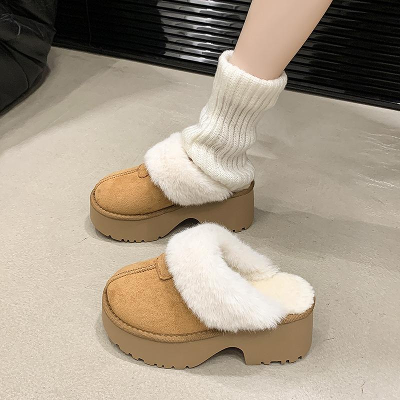 Mao Mao bag head slippers women's 2025 winter new outer wear thick-soled heightening velvet cotton shoes fur integrated snow boots
