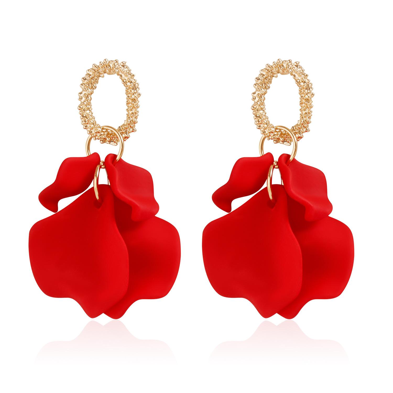 

European and American jewelry geometric irregular colorful petals flower stud earrings women s pastoral gentle wind design earrings