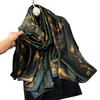 Long Silk Scarf for Women In Spring and Summer Thin Style with Printed Fragrance Cloud Satin Air Conditioning Shawl Retro Imitation Silk Scarf