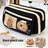 Large Capacity Pencil Bag Cute Capybara Stationery Holder Bag With Brooches Stickers Children Pen Case Animal Zipper Pouch