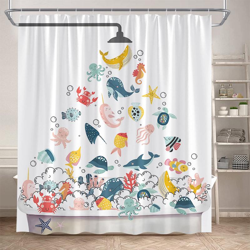 Funny Cartoon Bathing Cats Shower Curtains Cute Animals Pet Cat Kids Bath Curtain Polyester Children Bathroom Decor With Hooks