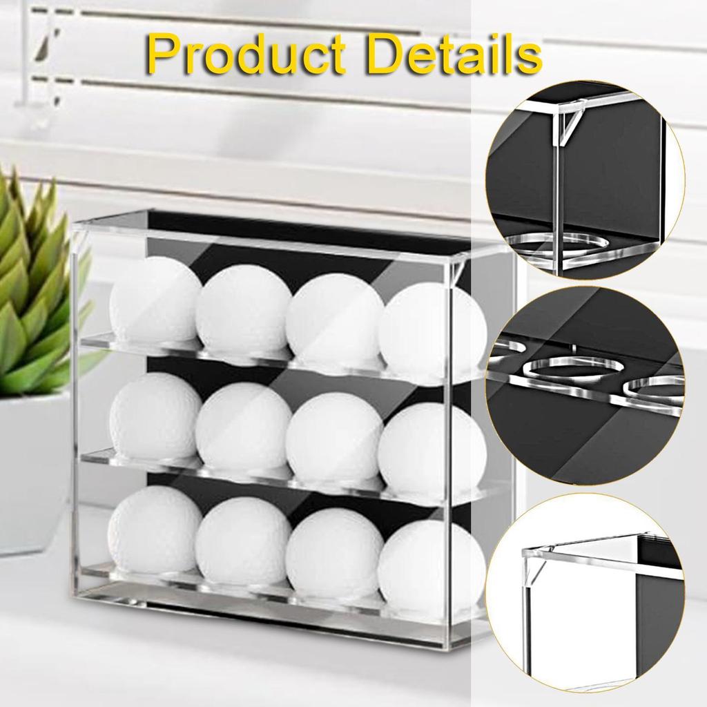 Acrylic Golf Ball Display Case 3 Tiered Collectibles Organizer, Office 12 Holes Transparent Pingpong Ball Holder Cabinet Shelf