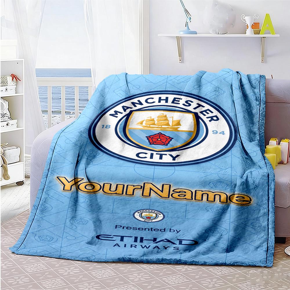 Manchester City Personalized Name Blanket Lightweight Personalized Blanket Durable Comfort Versatile for Nap Chair Living Room Office All-Season Use