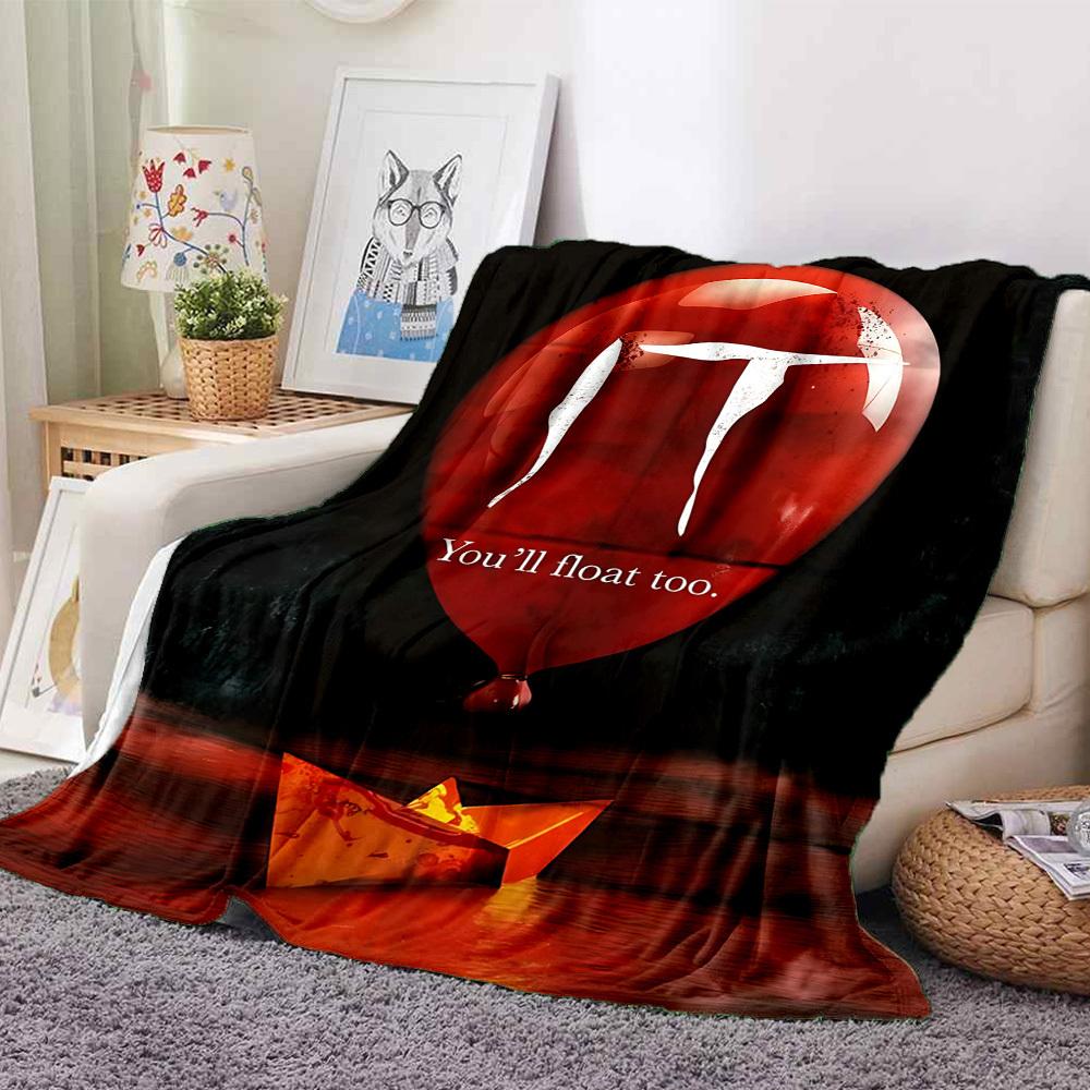 

1pc It Clown Flannel Throw Blanket - HD Printed Lightweight Soft Warm All-Season Blanket for Sofa, Bed, Travel, Camping 010 130cmx150cm