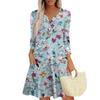 Women's Fashionable V-Neck Button Seven Part Cuff Pocket Floral Dress