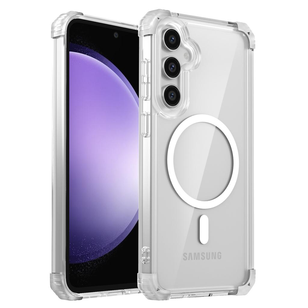 For Samsung Galaxy S23 FE Magnetic Case TPU+PC Clear Phone Cover with Thickened Corners
