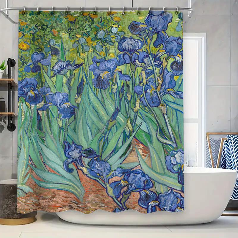 

Декоративная шторка для душа Синие цветы с зелеными листьями 3D-печать Декор для ванной Современные домашние аксессуары Доступен индивидуальный размер 120x180cm