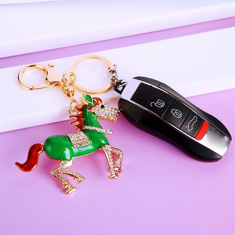 Rhinestone Pony Car Keychain Metal Bag Pendant Keychain Ring Year Of The Horse Zodiac Charm