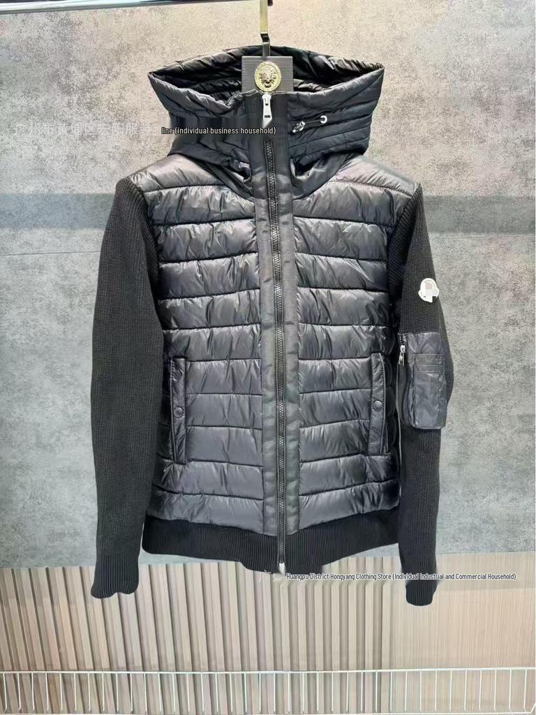 2025 M Brand Knitted Patchwork Hooded Down Jacket – White Duck Down, Unisex Casual Cardigan Style
