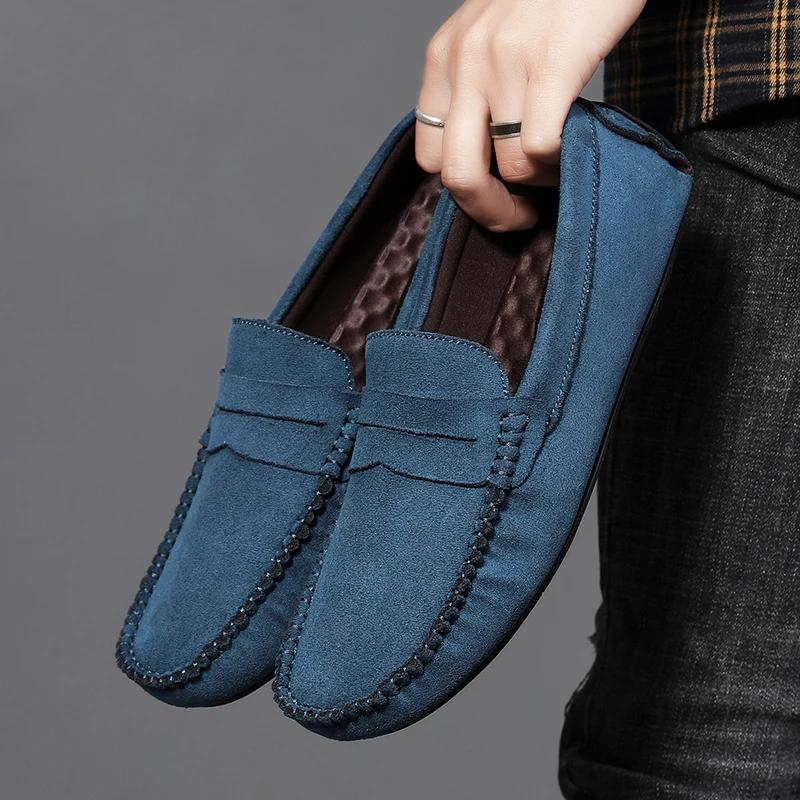 Fashion Suede Leather Men Casual Shoes Comfortable Man Loafers Lightweight Lazy Boat Shoes Breathable Slip On Man Driving Shoes