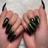 24pcs Gradient Cat Eye Trapezoid Nails: Autumn/Winter Black & Green Nail Art Stickers