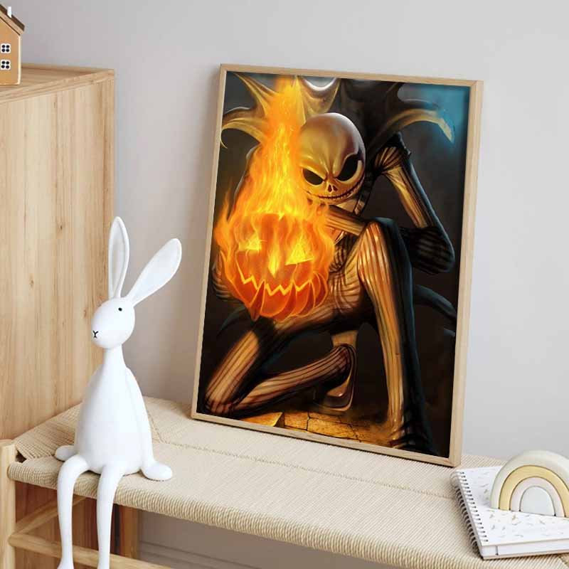 Disney Diamond Painting Jack Skellington Flaming Pumpkin Dark Art Painting Cute DIY Rhinestone Mosaic Cross Stitch Kit Embroidery Gift Home Decor