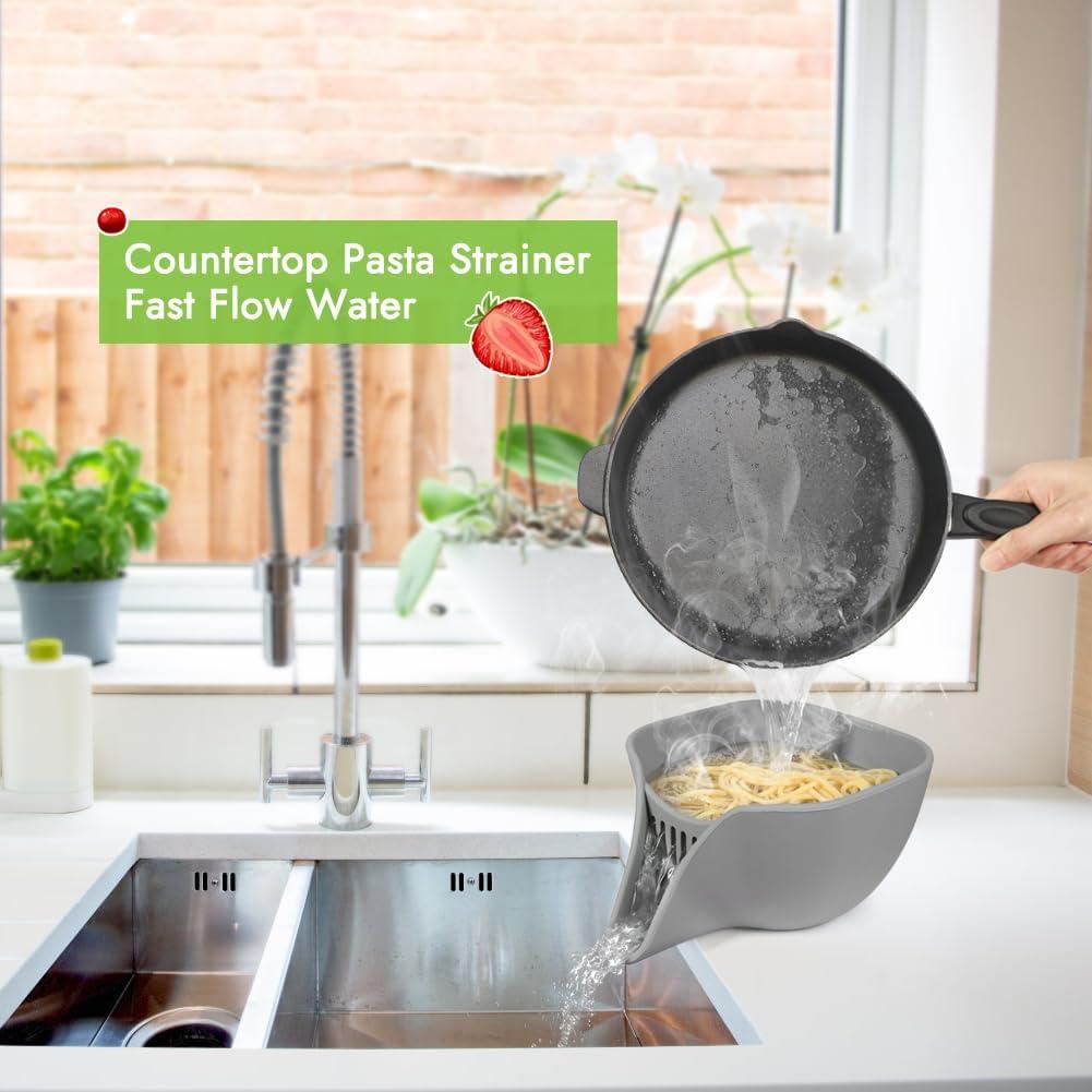 Drain Basket Small Colander Bowl with Spout Silicone Food Pasta Berry Sink Strainer for Washing Fruits Vegetables Salad 1pcs