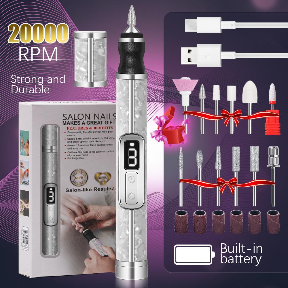 20000RPM Nail Polishing Machine Professional Nail Drill Multiple Gears Low Noise Nails Sander File Set For Manicure Salon Tools