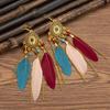 Ethnische Vintage Lange Temperament Federohrringe für Damen Elegante Geometrische Perlenkette Quaste Ohrring Boho Damen Schmuck