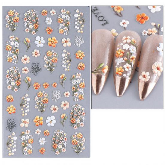 5D Embossed Flower Nail Stickers DIY Spring Summer Colorful Floral Nail Art Self-Adhesive Decals for Women Manicure Decoration