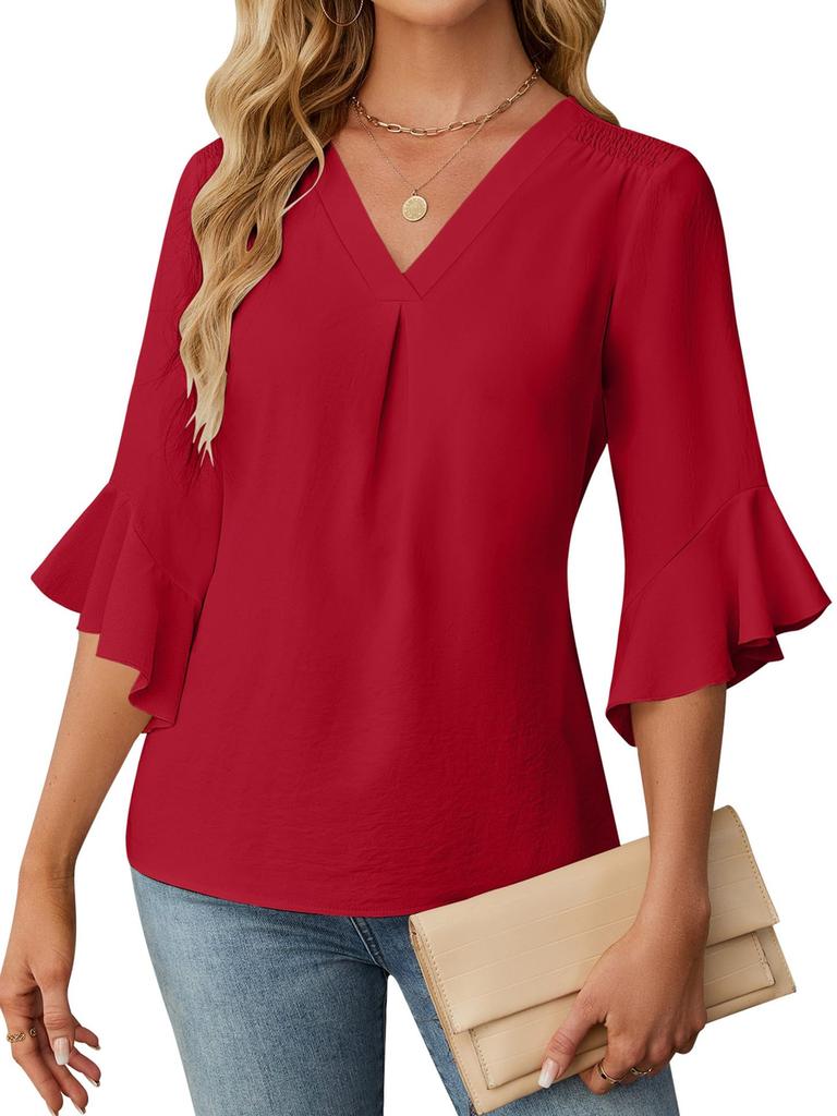 Women's Summer New Style Sleeve Scoop Neck Ruffles Sleeve Chiffon Shirt for Women