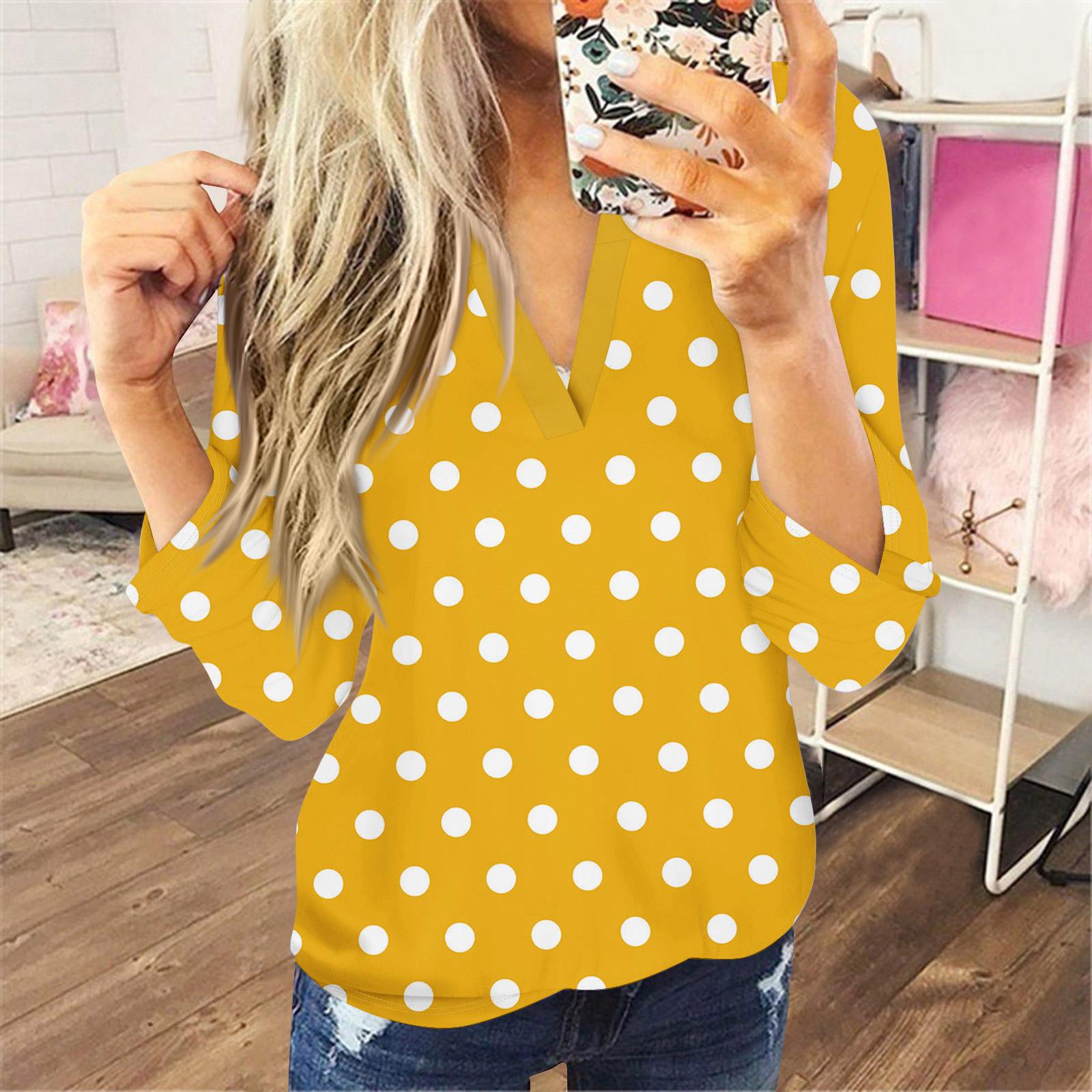 

Женская футболка с принтом пуговиц, с длинным рукавом, для повседневной носки и выходных, модная, базовая, с V-образным вырезом, базовый топ, пуловер XL жёлтый