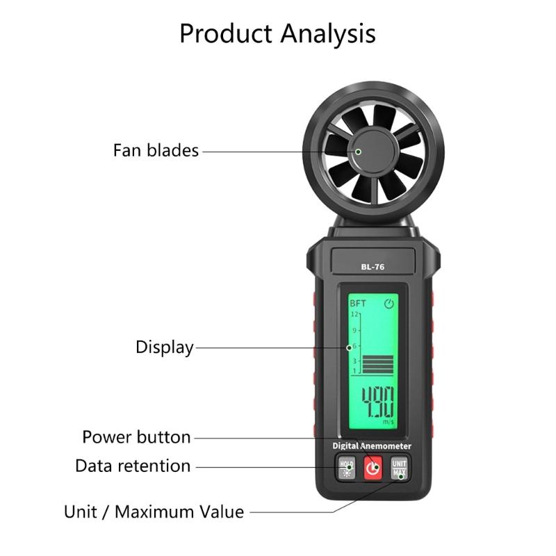 Handheld Wind Guage Speed Meter Anemometer With High Precise Measurement And 6 Unit Option For Industrial Outdoor Use