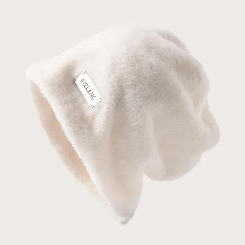 

Модные женские плюшевые шапки-бини Зимние теплые однотонные мешковатые флисовые шерстяные шапки-скулли Уличные ветрозащитные утепленные шапки Женские