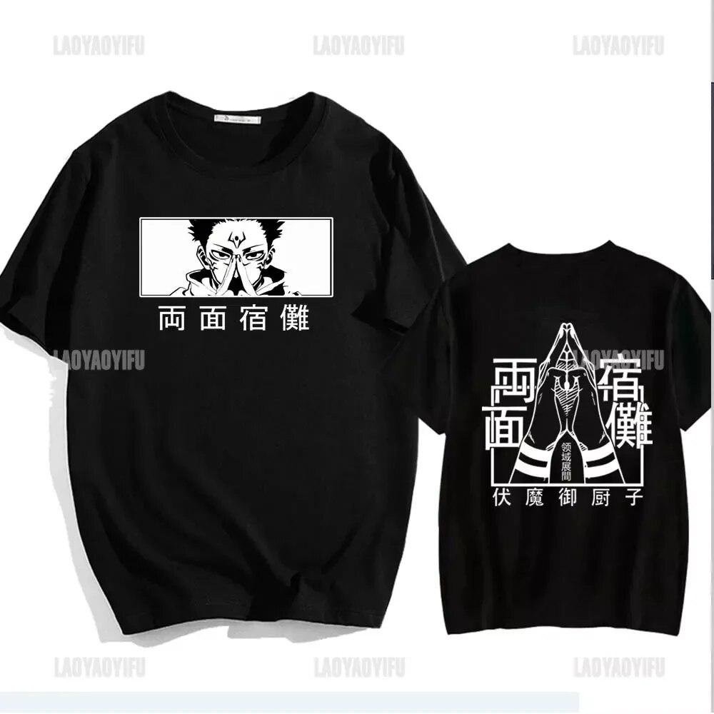 Japonya Anime Giysileri Ryomen Sukuna Gözler Cosplay Rahat Unisex Kadın Jujutsu Kaisen Kısa Kollu Moda Hip Hop Pamuklu Tişört