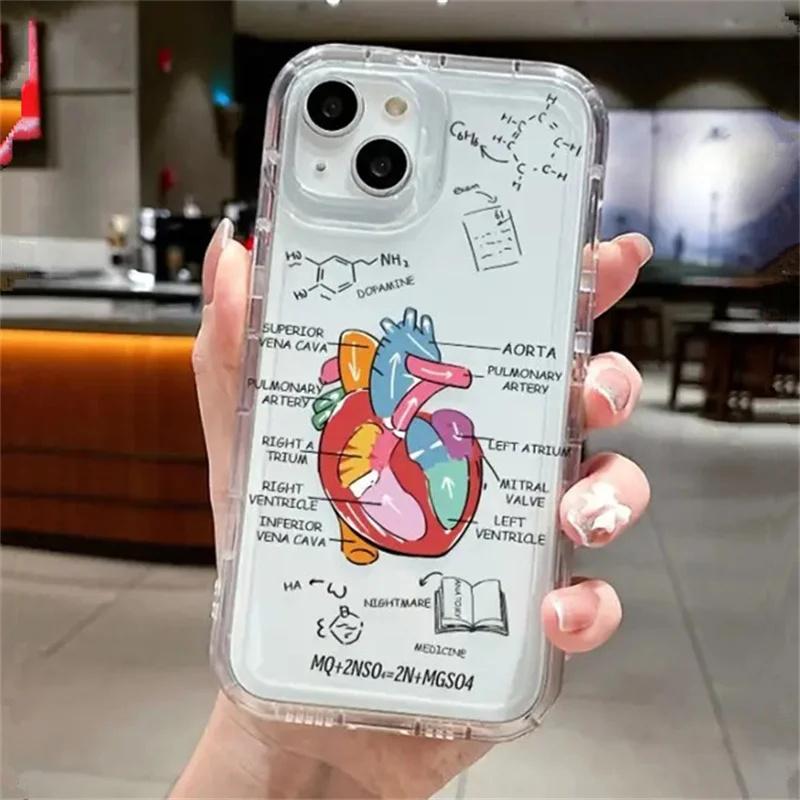 Formula Heart Transparent Phone Case For iPhone 16 11 12 13 14 15 Pro Max Mini Plus XS X XR Max 7 8 SE 3 Airbag Anti-Drop Cover
