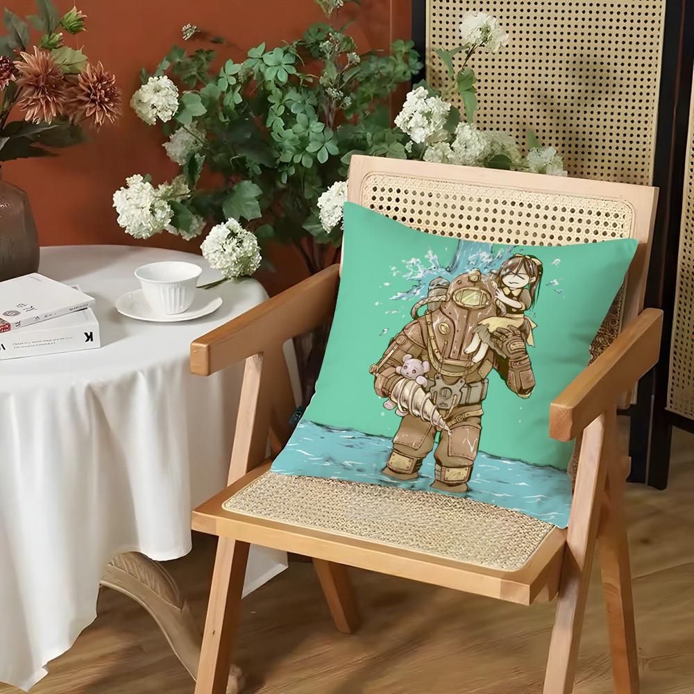 Fanart BBioshock RRapture Cushion Cover Silky Short Plush Invisible Zipper Dustproof Sofa Pillow Case for Home Decor