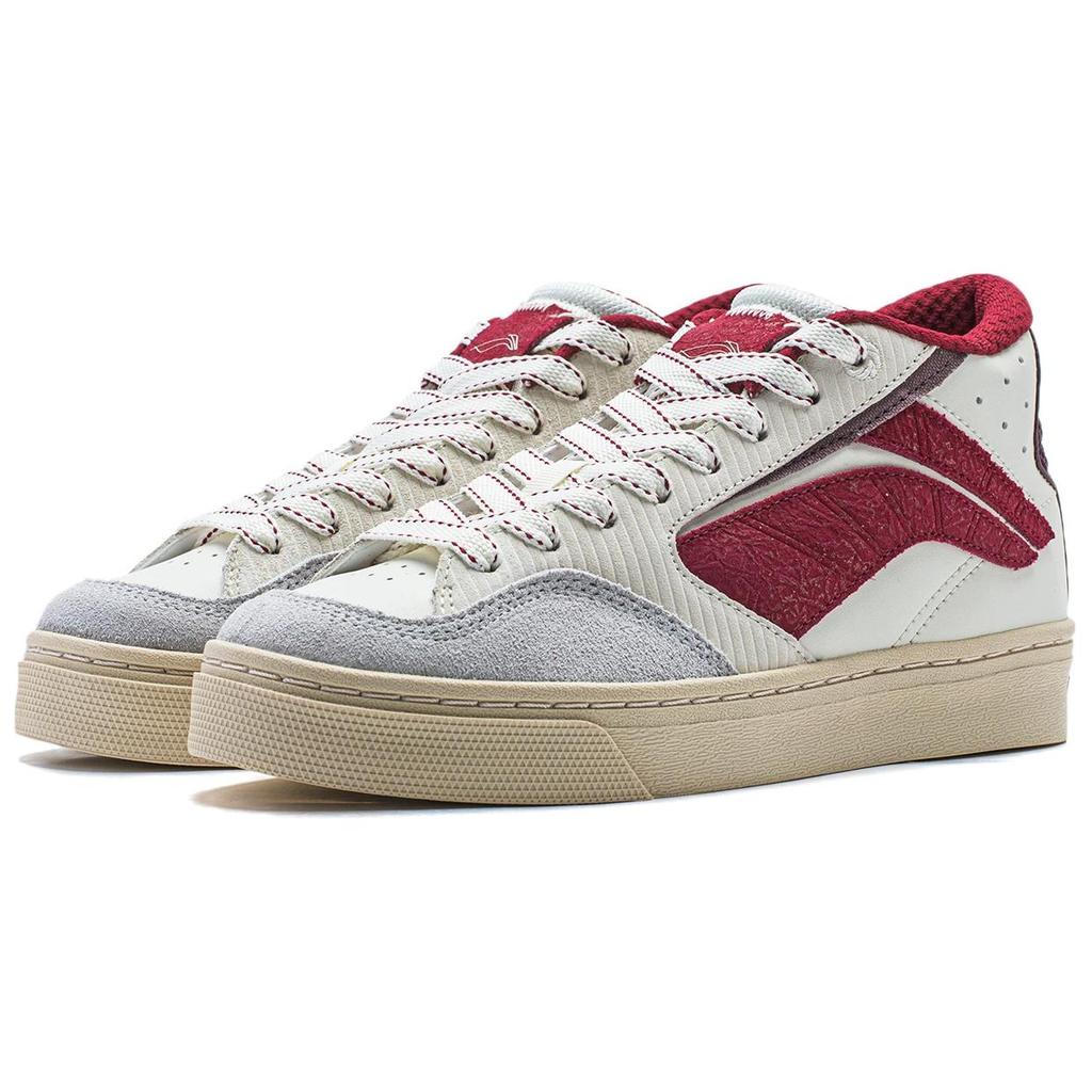 Li Ning Wei Wu 180 Soft Elastic Casual Non-Slip Wear-Resistant Mid-Top Skate Shoes Women Skate Shoes White Red AECU008-3