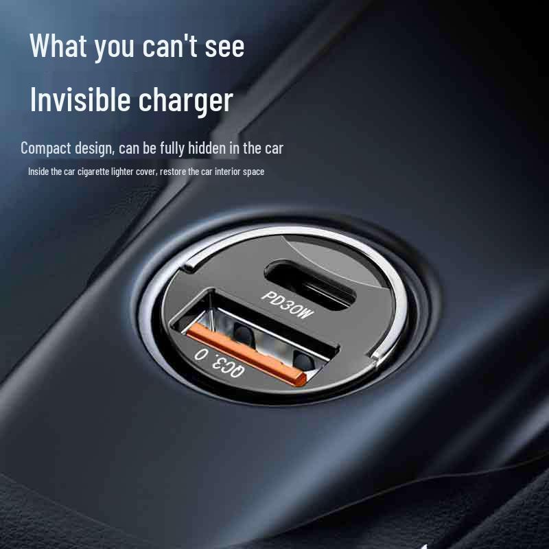 Super Fast Charge PD30W Mini Pull Ring Car Charger with QC3.0 & 100W Flash Charge