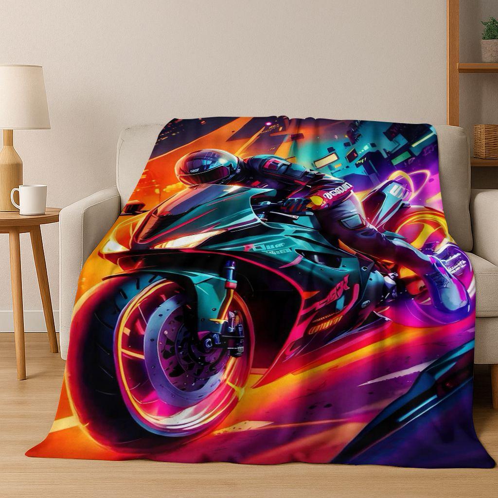 Personalized Motorcycle Rider Motorbike Art Flannel Blanket,Cozy Soft Throw Blanket for Home Bedroom Bed Sofa Picnic Cover Gift