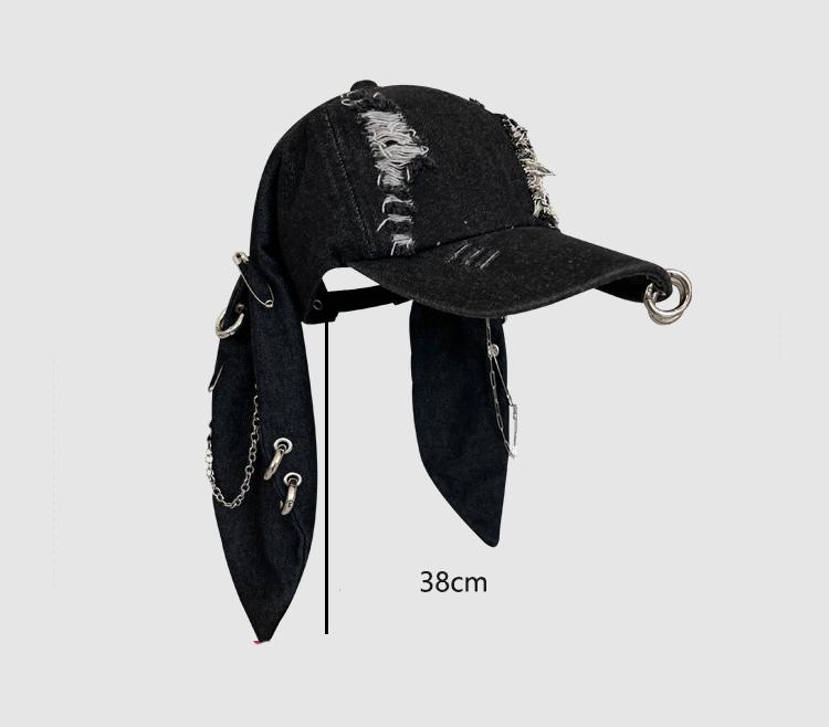 Original Korean Style Rabbit Ear Denim Perforated Baseball Cap for Women Four Seasons Washed Graffiti Hip Hop Duckbill Cap Trend