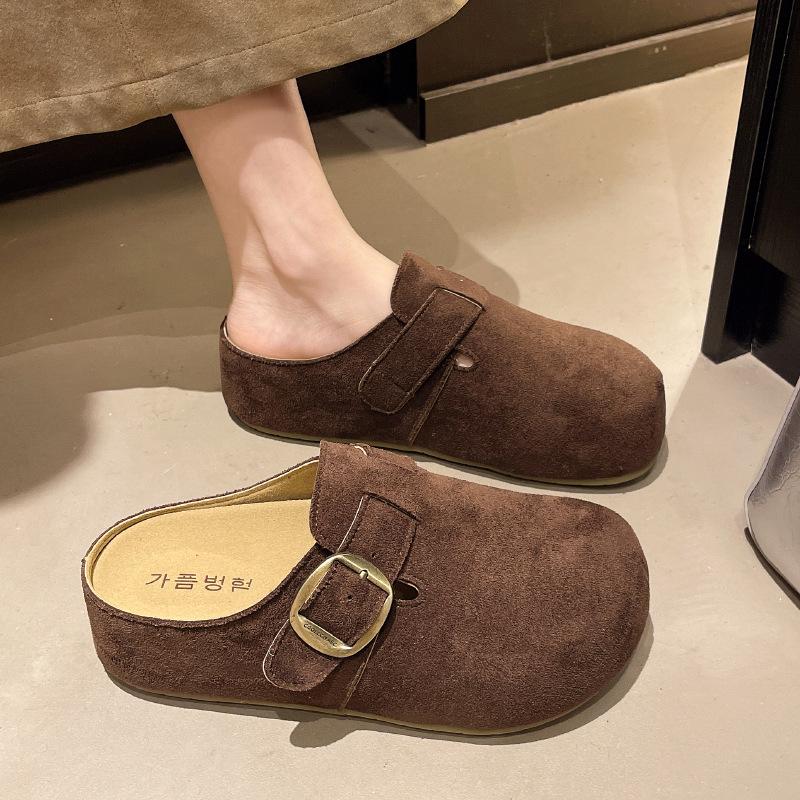 Platform Women's Shoes Bag Head Half Slippers Women's Outer Wear 2025 New Autumn and Winter One-pedal Lazy Cork Boken Shoes
