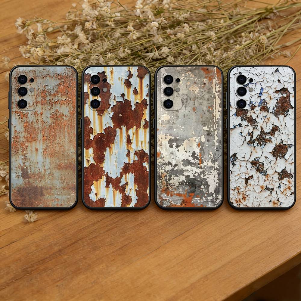 Retro Rust Design Phone Case Black Silicone Soft For Samsung S25,S24,S21,S22,S23,S30,Ultra,S20,Plus,Fe,Lite