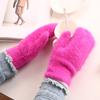 1 Pair Adults Mittens Thickened Stretchy Soft Fuzzy Cozy Cold Resistant Solid Color Windproof Winter Women Gloves for Outdoor