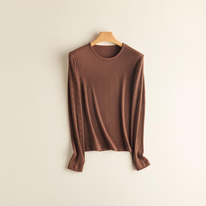 Women's Ribbed Knit Crew Neck Long Sleeve Top - Slimming & Versatile
