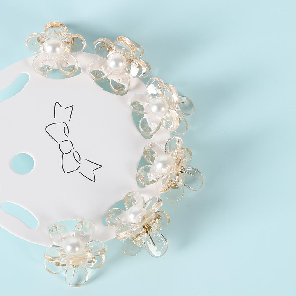6PCS Transparent Flower Small Hair Claws Clips Women Girls Rhinestones Pearl Mini Crab Hair Clamps Sweet Childs Hair Accessories