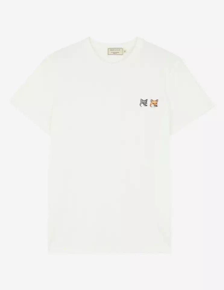 Summer Double-Headed Fox Embroidery Heavyweight Cotton Couple T-Shirt