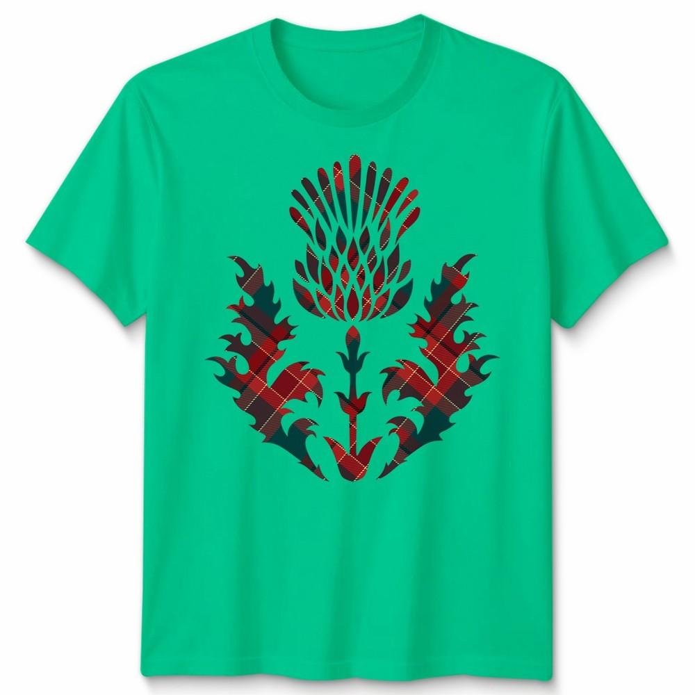 Scottish Tartan Unisex T Shirt Thistle Emblem Scotland Heritage Symbol Tee