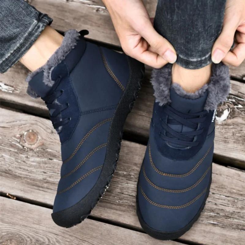 Winter Shoes Man Ankle Lace Up Booties Anti Slip Snow Boots for Men Fleece New in Fur Footwear Waterproof Sale Luxury Fashion
